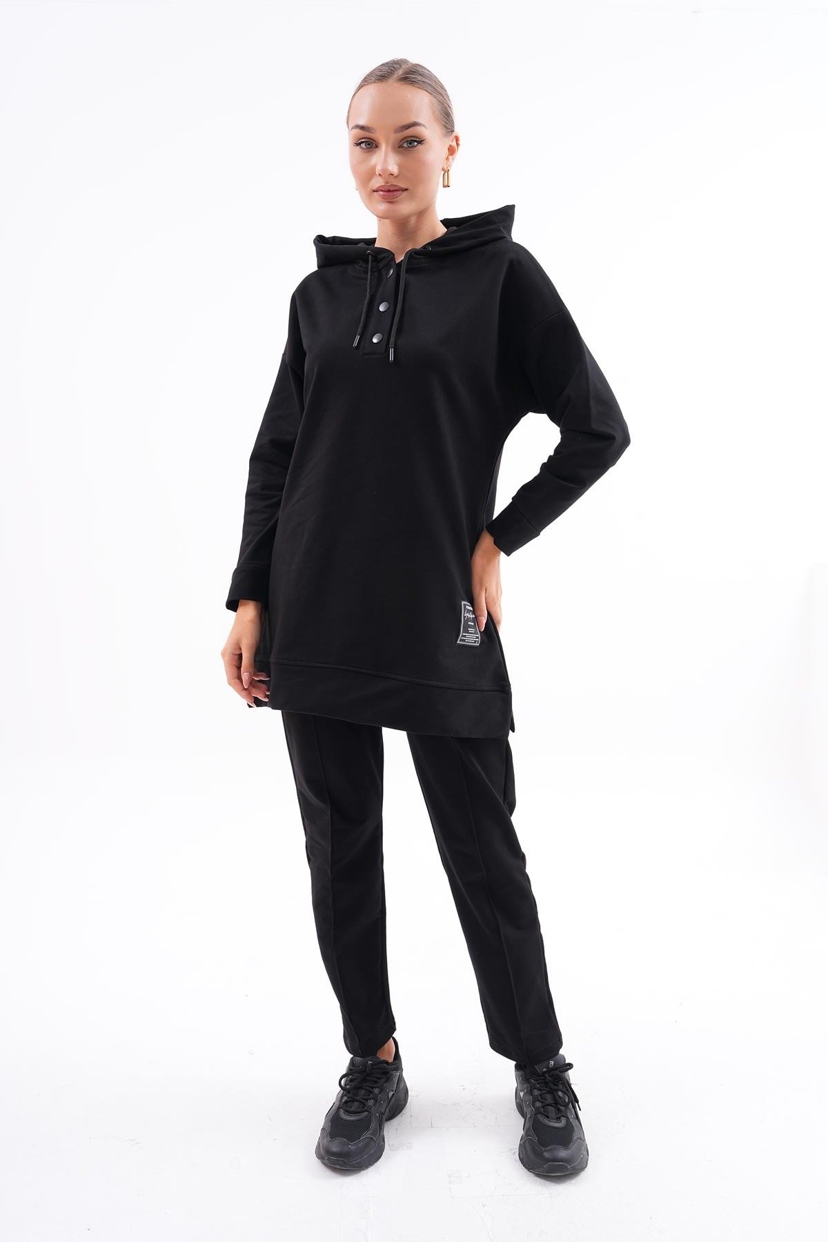 695 - Kadın Sweat-Tunik Pantolon İkili Spor Takım SİYAH -westbound
