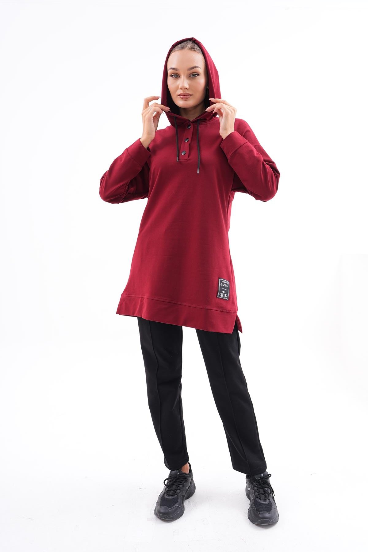 695 - Kadın Sweat-Tunik Pantolon İkili Spor Takım BORDO -westbound