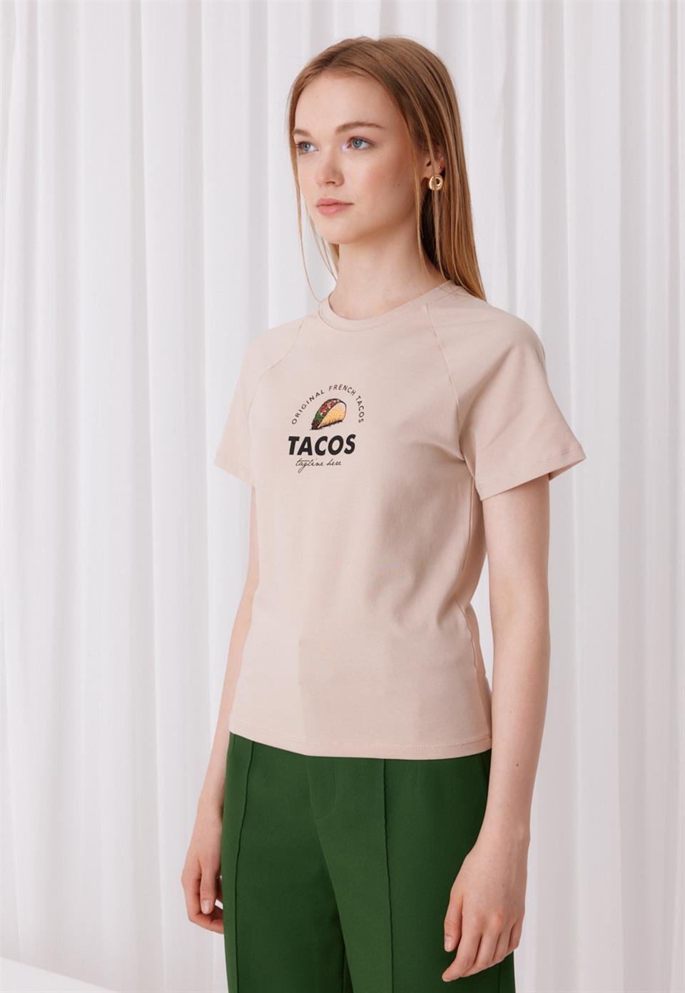 TG076 - Kadın Tacos Baskılı Kısa Kollu T-Shirt -TUBİA