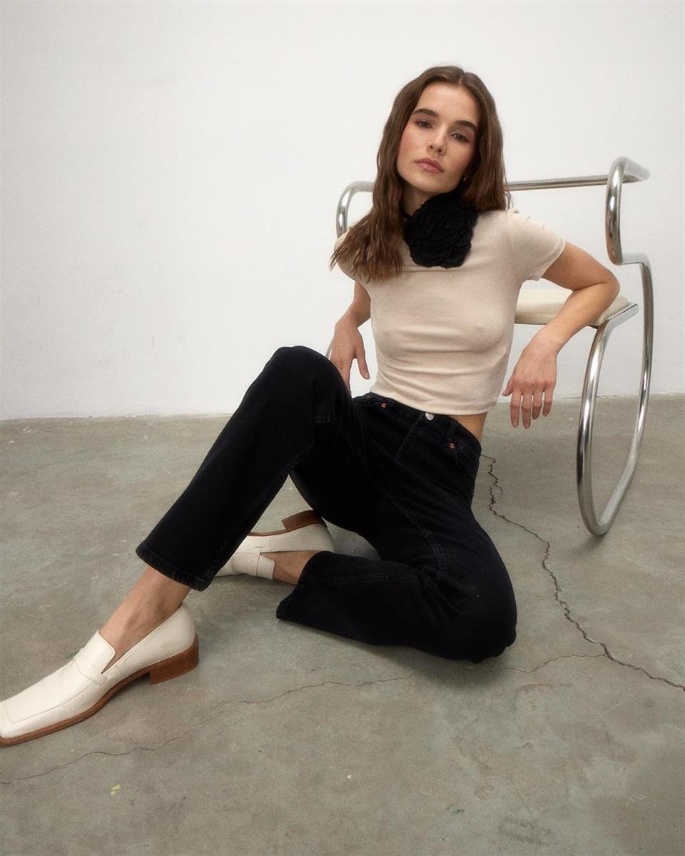 Kadın Taş Renk Crop Top T-Shirt