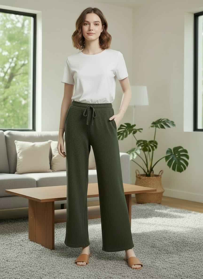 MLT-Pant-02 - Kadın Yazlık Örme Cepli Pantolon Eşofman Altı Model HAKİ -westbound