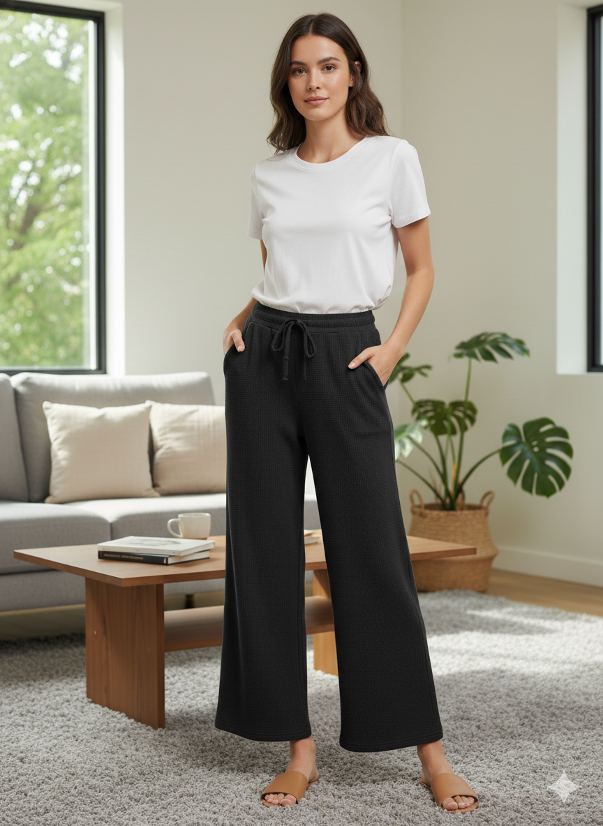MLT-Pant-02 - Kadın Yazlık Örme Cepli Pantolon Eşofman Altı Model SİYAH -westbound