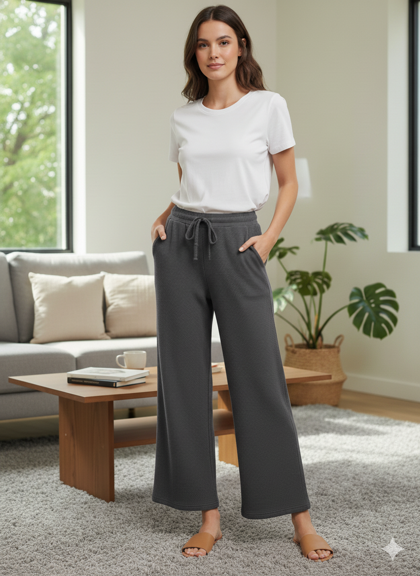 MLT-Pant-02 - Kadın Yazlık Örme Cepli Pantolon Eşofman Altı Model ANTRASİT -westbound