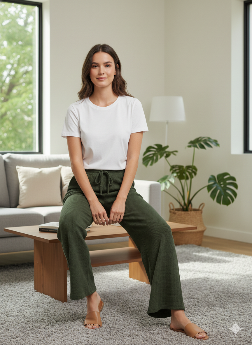 MLT-Pant-02 - Kadın Yazlık Örme Cepli Pantolon Eşofman Altı Model HAKİ -westbound