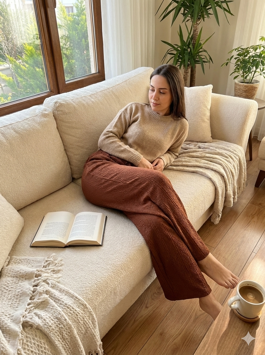 MLT-Pant-01 - Kadın Yazlık Örme Pantolon Eşofman Altı Model Cepsiz TABA -westbound
