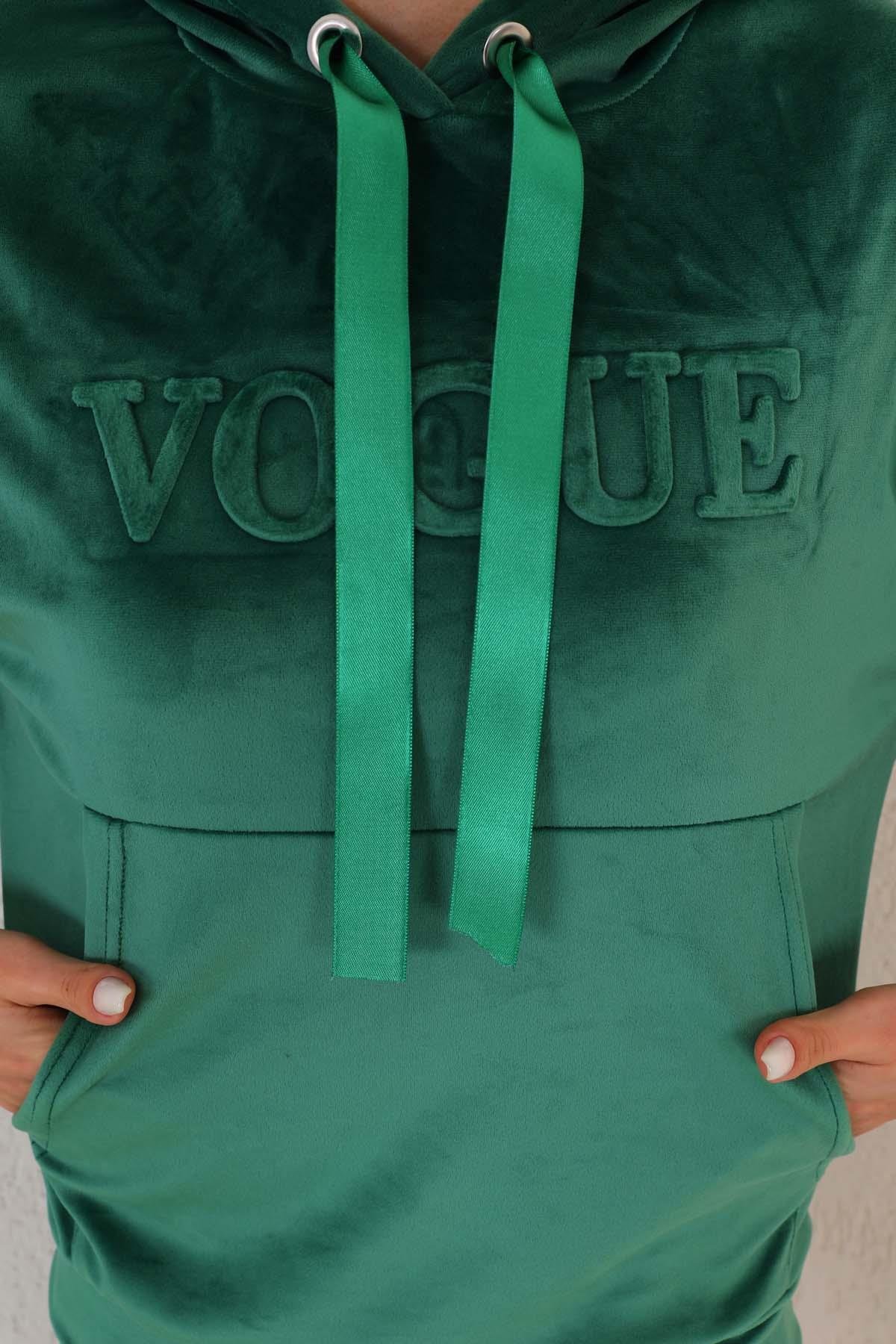 649 - Kadın Zümrüt Renk VOGUE Peluş Kadife İkili Takım -westbound