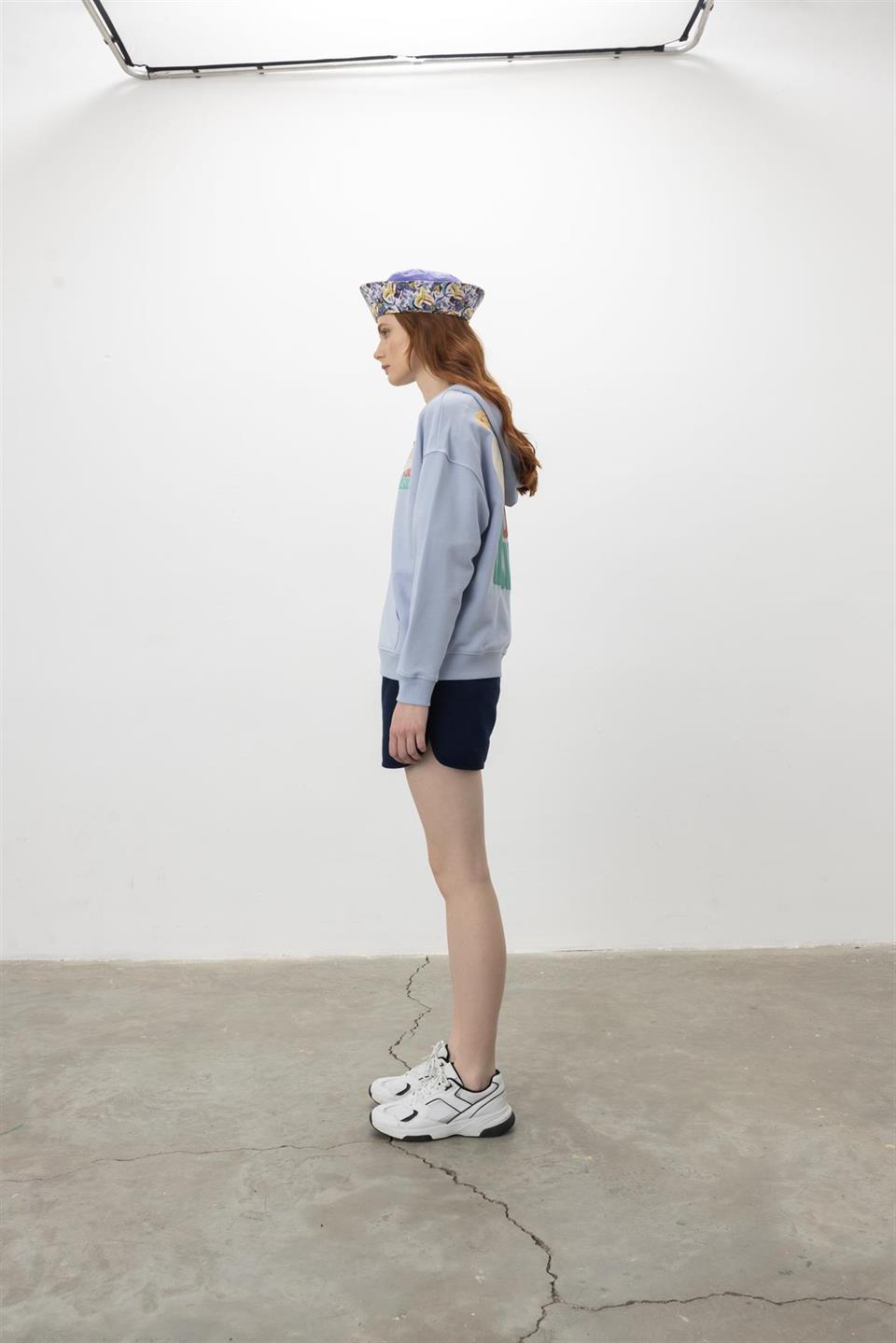 Kapüşonlu Fermuarlı Baskı Detaylı Sweatshirt