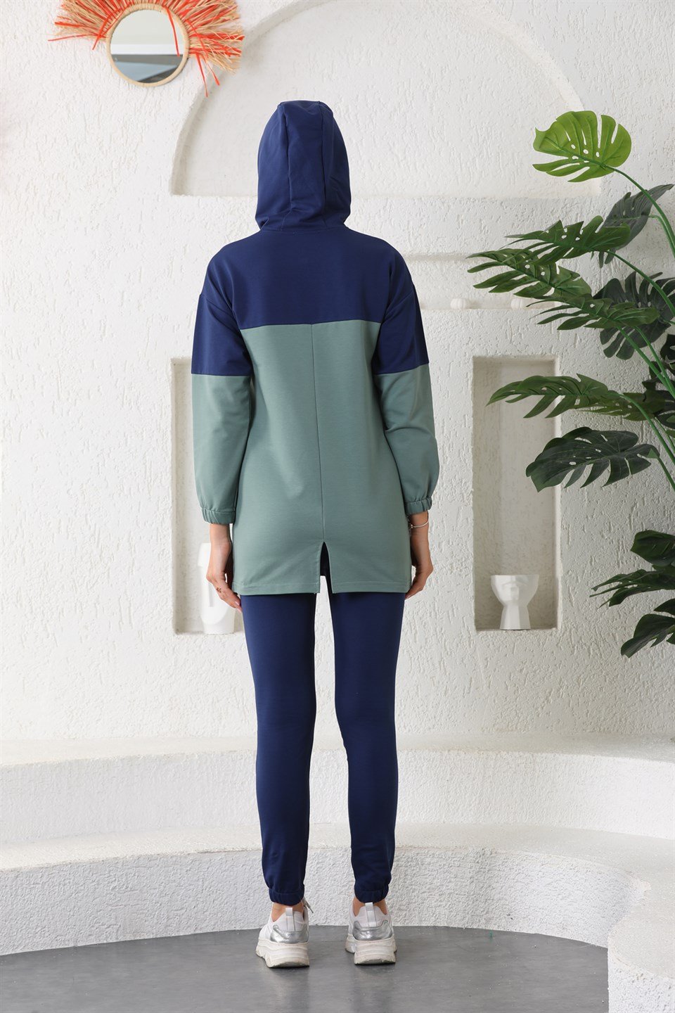 wb612--2-xl - Lacivert Mint Kadın Kapüşonlu Fermuarlı Kap- Jogger Eşofman Takımı -westbound
