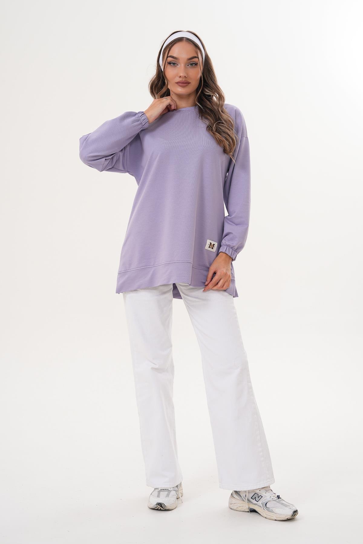 710 - LİLA Düz Basic Bisiklet Yaka Tesettür Sweatshirt Tunik 710 -westbound