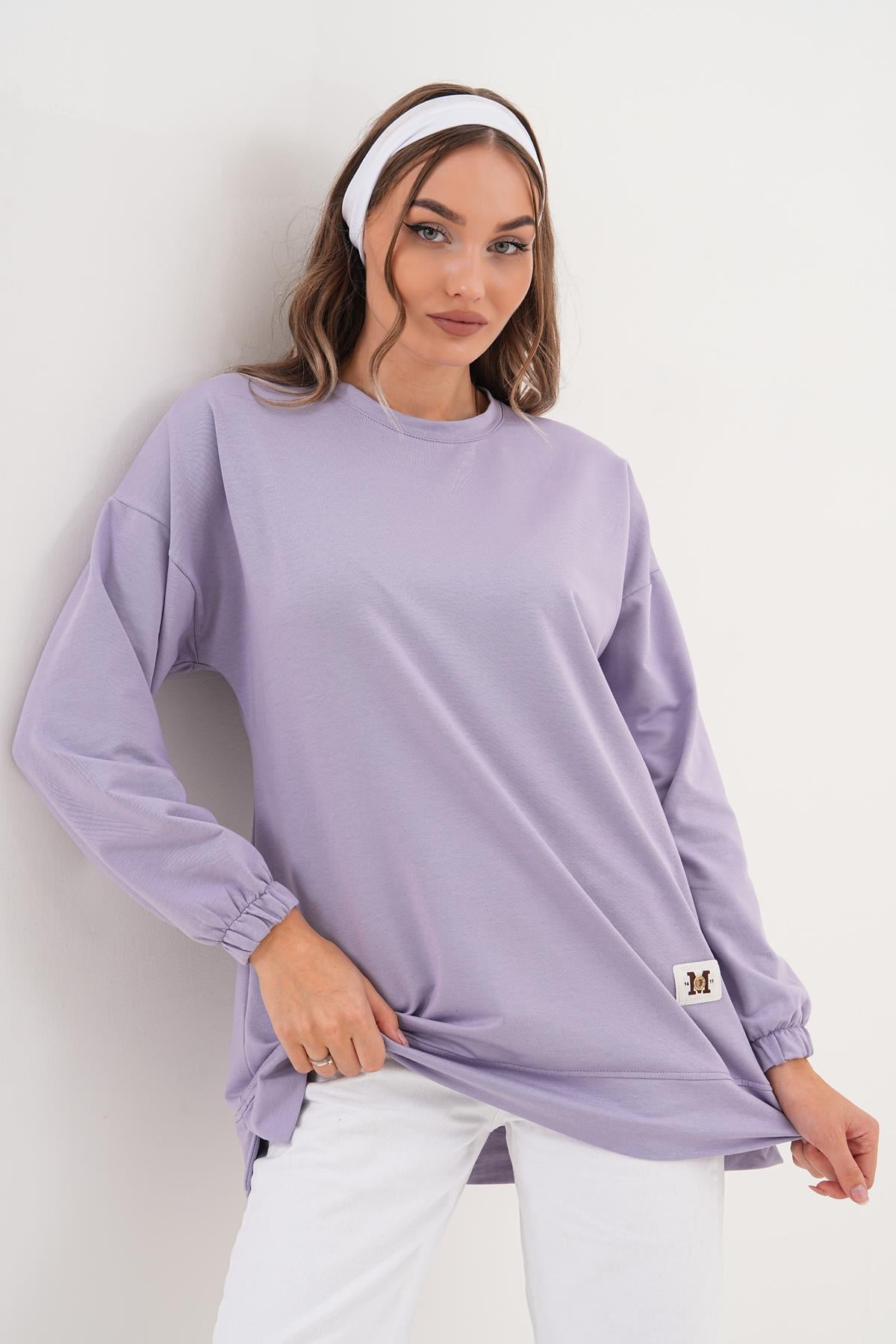710 - LİLA Düz Basic Bisiklet Yaka Tesettür Sweatshirt Tunik 710 -westbound