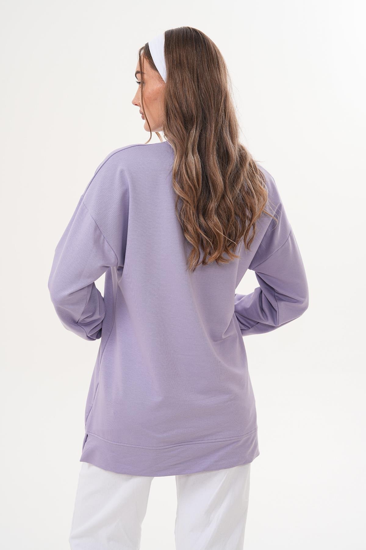 710 - LİLA Düz Basic Bisiklet Yaka Tesettür Sweatshirt Tunik 710 -westbound