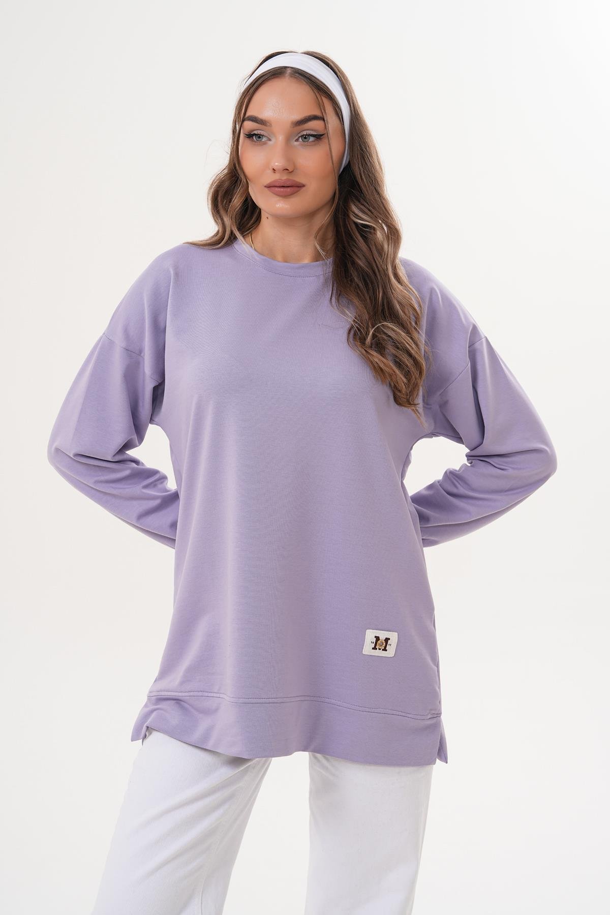 710 - LİLA Düz Basic Bisiklet Yaka Tesettür Sweatshirt Tunik 710 -westbound
