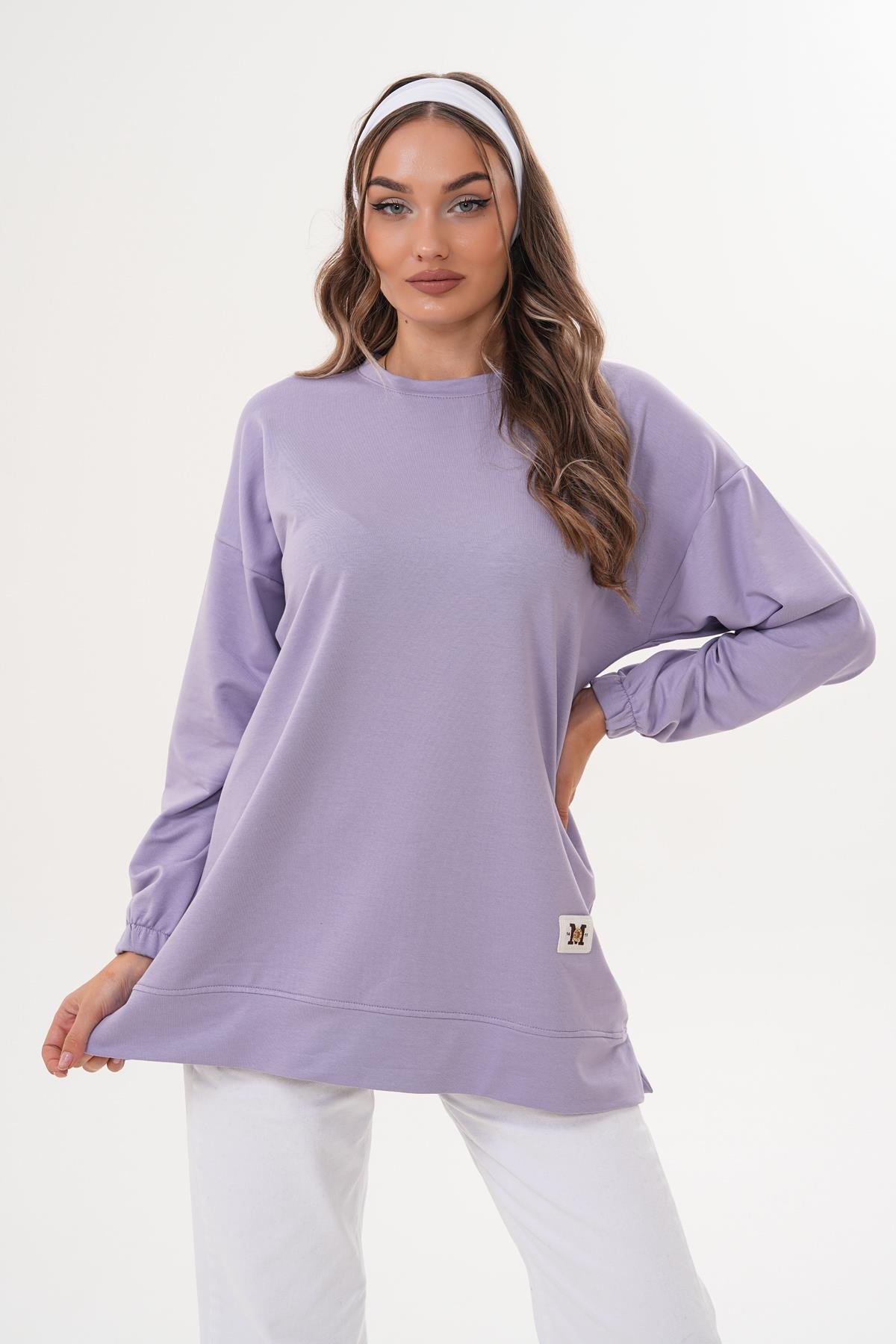 710 - LİLA Düz Basic Bisiklet Yaka Tesettür Sweatshirt Tunik 710 -westbound