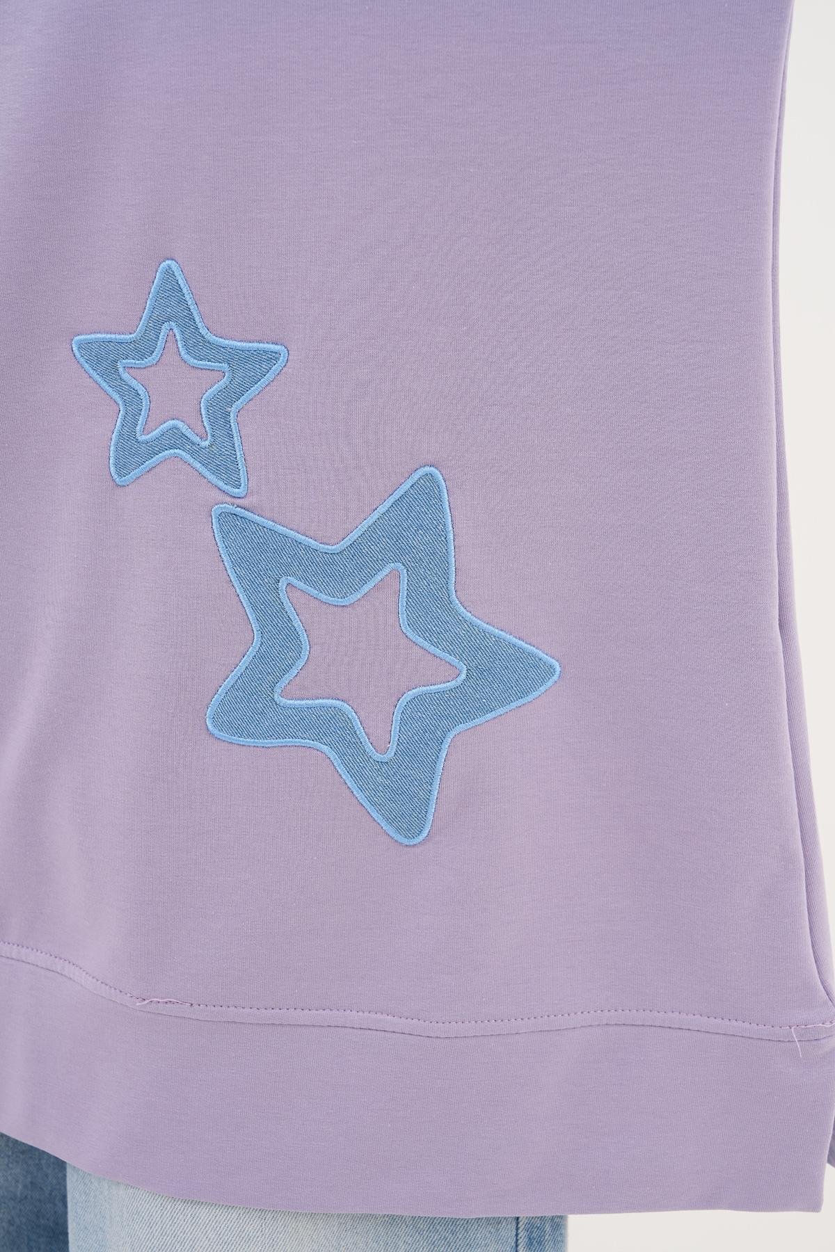 711 - Lila Yıldız Desenli Bisiklet Yaka Kadın Sweatshirt Tunik 711 -westbound