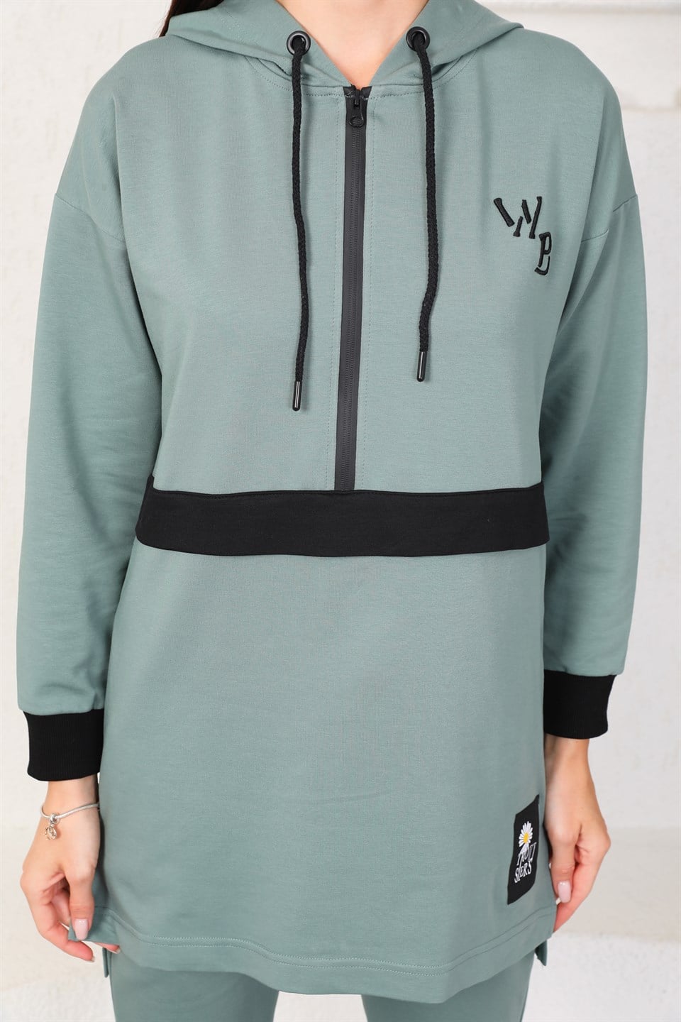 610-5--m - Mint Yeşil Renk Kadın Kapüşonlu Sweatshirt - Jogger  Spor Takım Eşofman -westbound