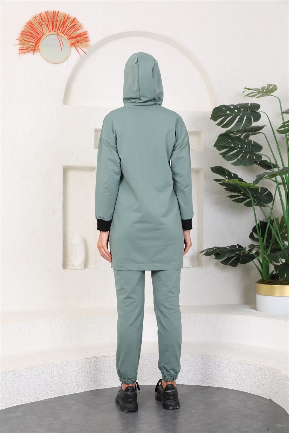610-5--m - Mint Yeşil Renk Kadın Kapüşonlu Sweatshirt - Jogger  Spor Takım Eşofman -westbound