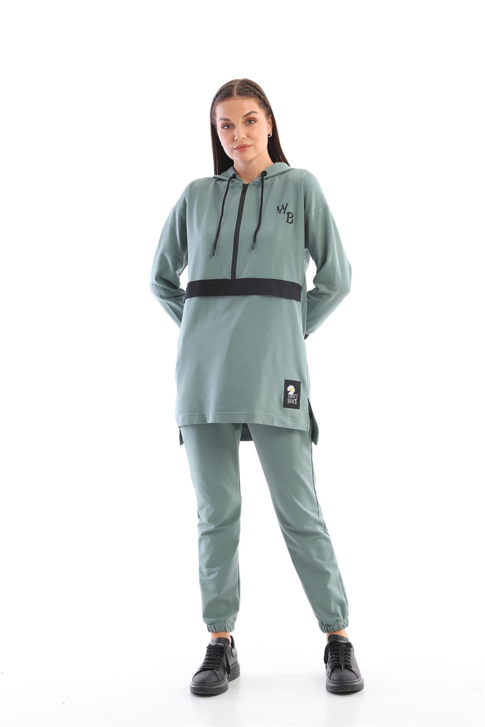 610-5--m - Mint Yeşil Renk Kadın Kapüşonlu Sweatshirt - Jogger  Spor Takım Eşofman -westbound