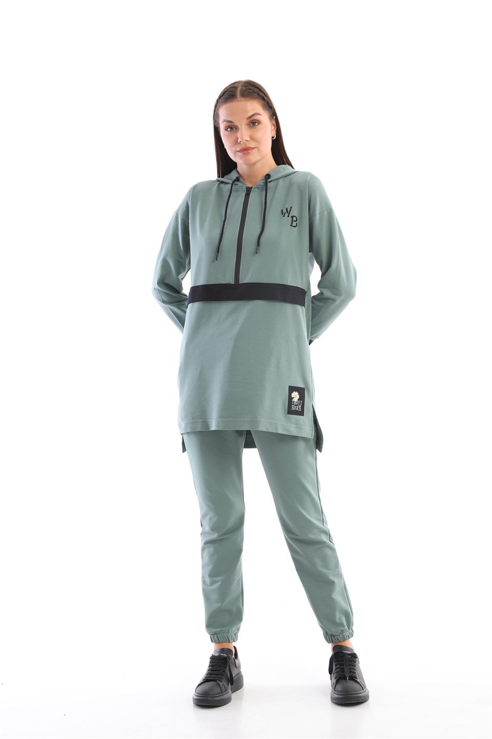 610-5--m - Mint Yeşil Renk Kadın Kapüşonlu Sweatshirt - Jogger  Spor Takım Eşofman -westbound