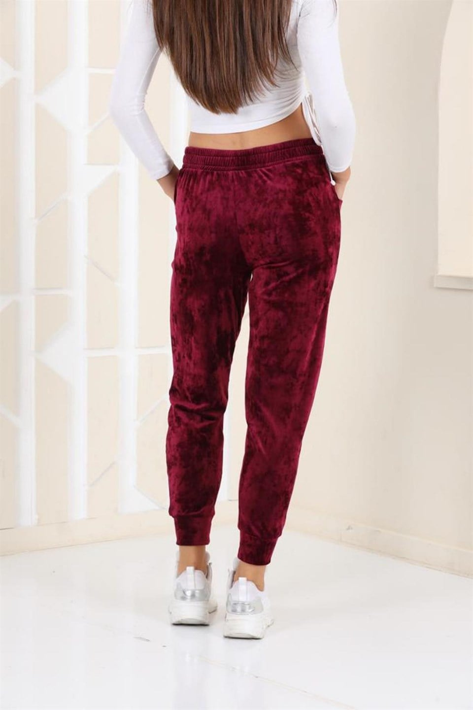 177-3-M - Mürdüm Renk Kadife Eşofman Altı - Pijama - Jogger Model -westbound