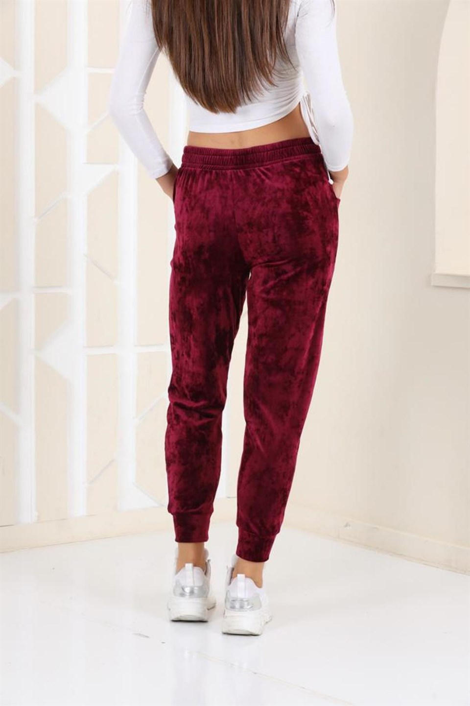177-3-M - Mürdüm Renk Kadife Eşofman Altı - Pijama - Jogger Model -westbound