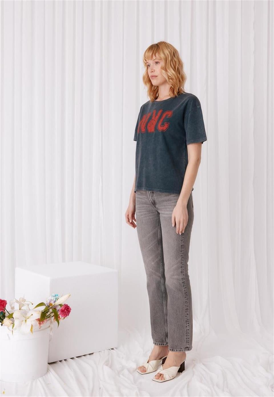 NYC Baskılı Antrasit Renk T-Shirt