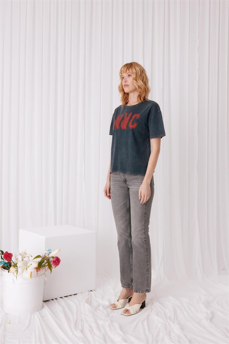 NYC Baskılı Antrasit Renk T-Shirt