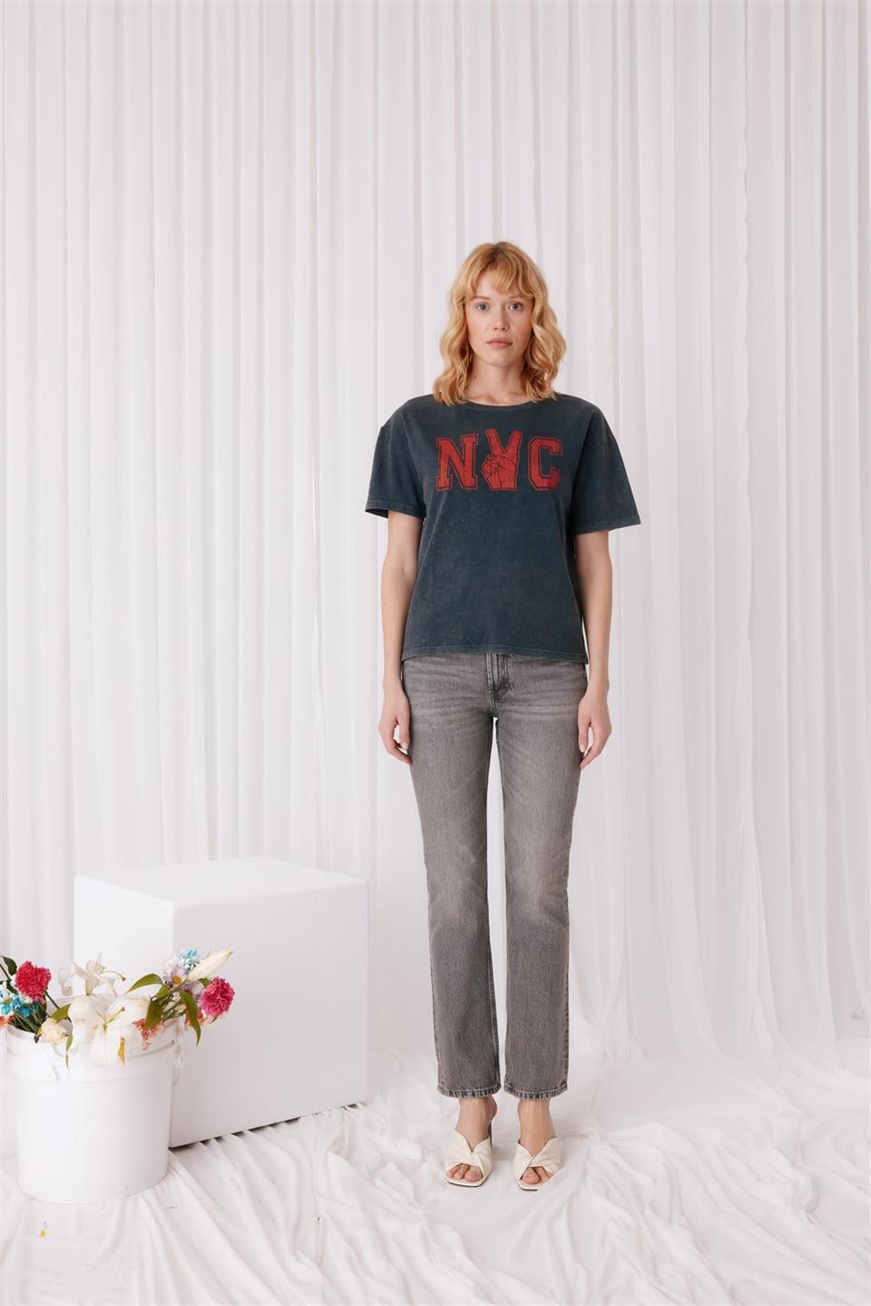 NYC Baskılı Antrasit Renk T-Shirt