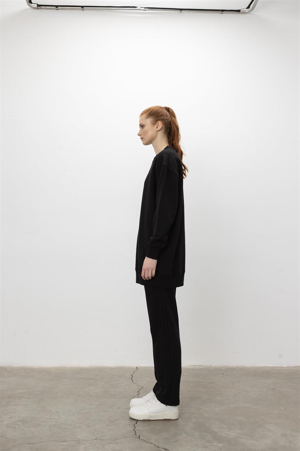 Oversize Basic 3 İplik Diagonel Kumaş Şardonsuz Uzun Sweatshirt