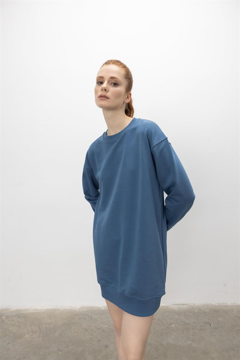 Oversize Basic 3 İplik Diagonel Kumaş Şardonsuz Uzun Sweatshirt