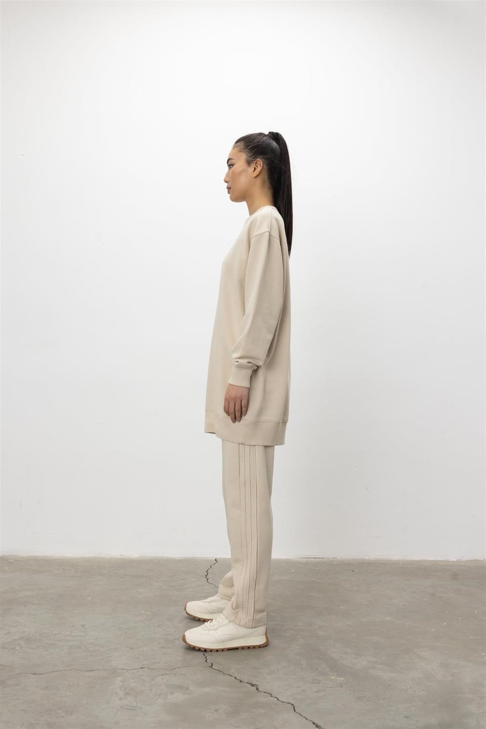 Oversize Basic 3 İplik Diagonel Kumaş Şardonsuz Uzun Sweatshirt