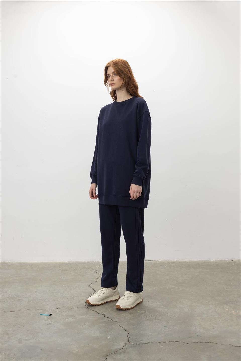 Oversize Basic 3 İplik Diagonel Kumaş Şardonsuz Uzun Sweatshirt