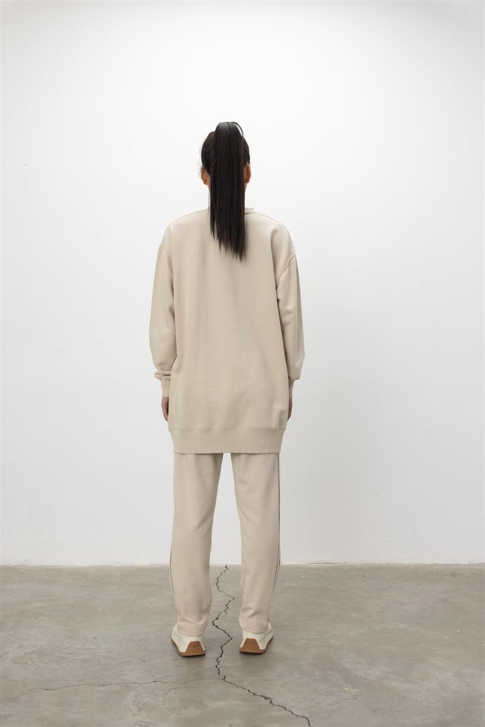 Oversize Basic 3 İplik Diagonel Kumaş Şardonsuz Uzun Sweatshirt
