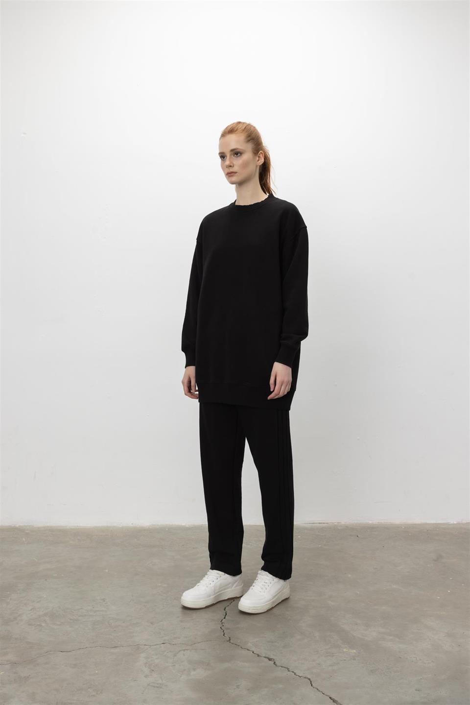 Oversize Basic 3 İplik Diagonel Kumaş Şardonsuz Uzun Sweatshirt