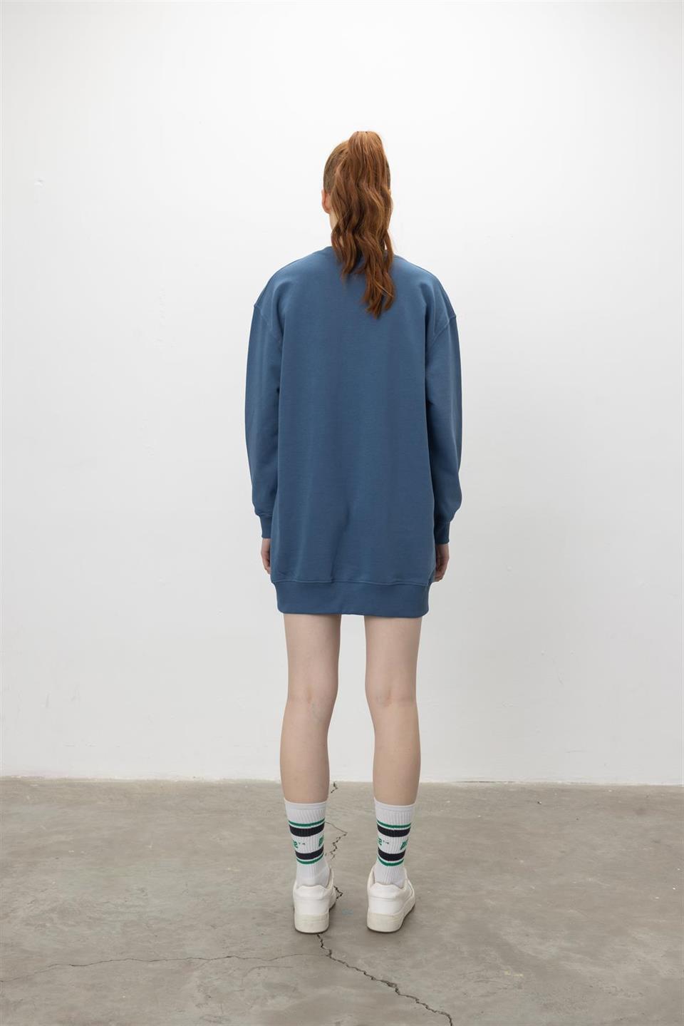 Oversize Basic 3 İplik Diagonel Kumaş Şardonsuz Uzun Sweatshirt