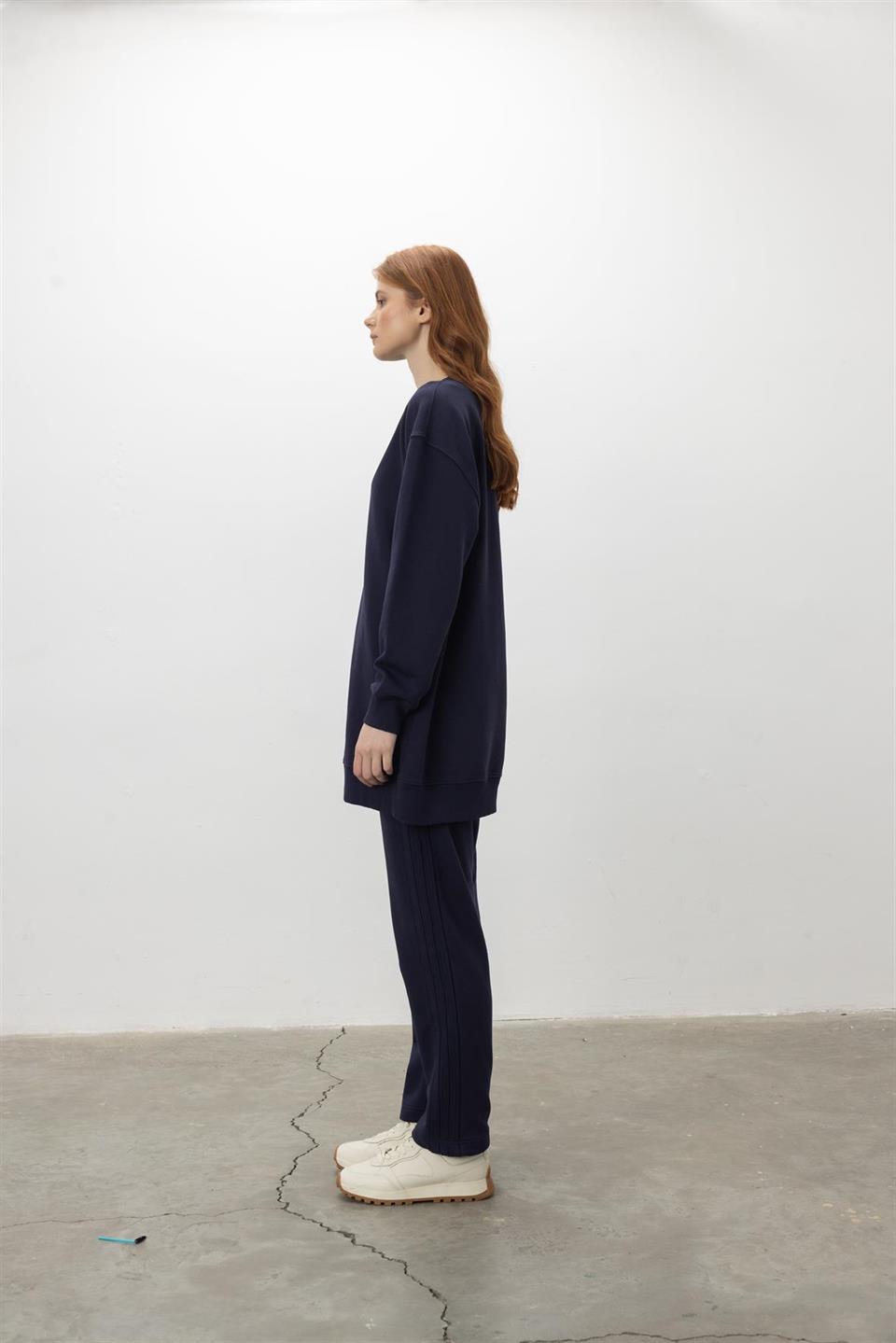Oversize Basic 3 İplik Diagonel Kumaş Şardonsuz Uzun Sweatshirt