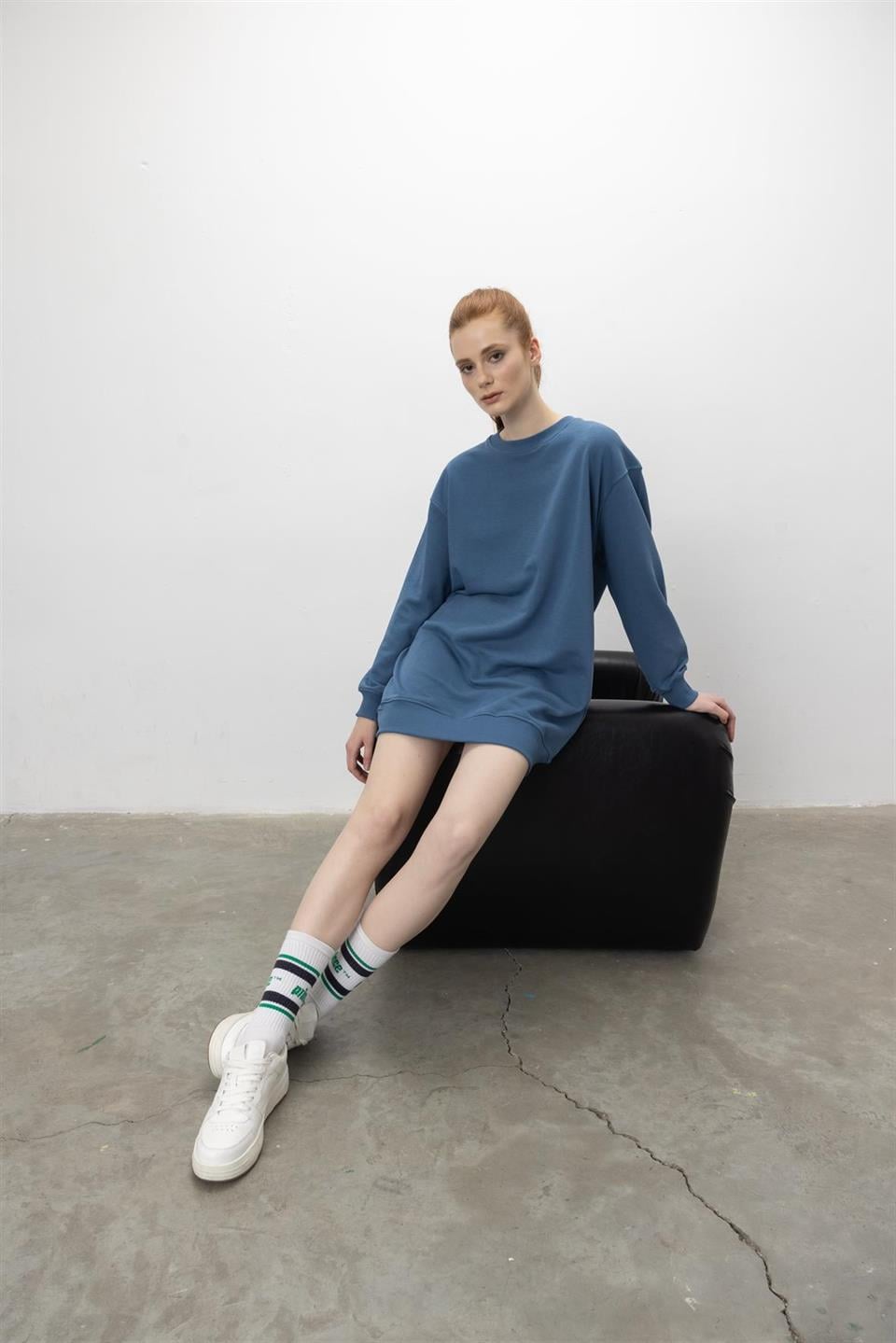 Oversize Basic 3 İplik Diagonel Kumaş Şardonsuz Uzun Sweatshirt