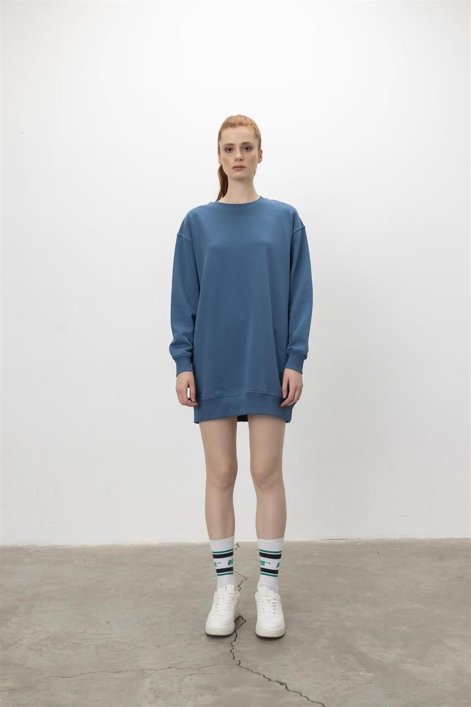 Oversize Basic 3 İplik Diagonel Kumaş Şardonsuz Uzun Sweatshirt