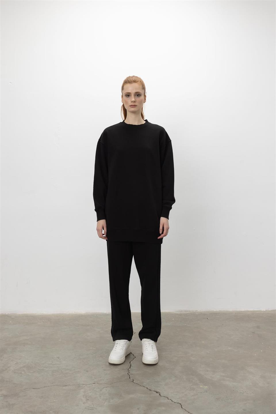 Oversize Basic 3 İplik Diagonel Kumaş Şardonsuz Uzun Sweatshirt