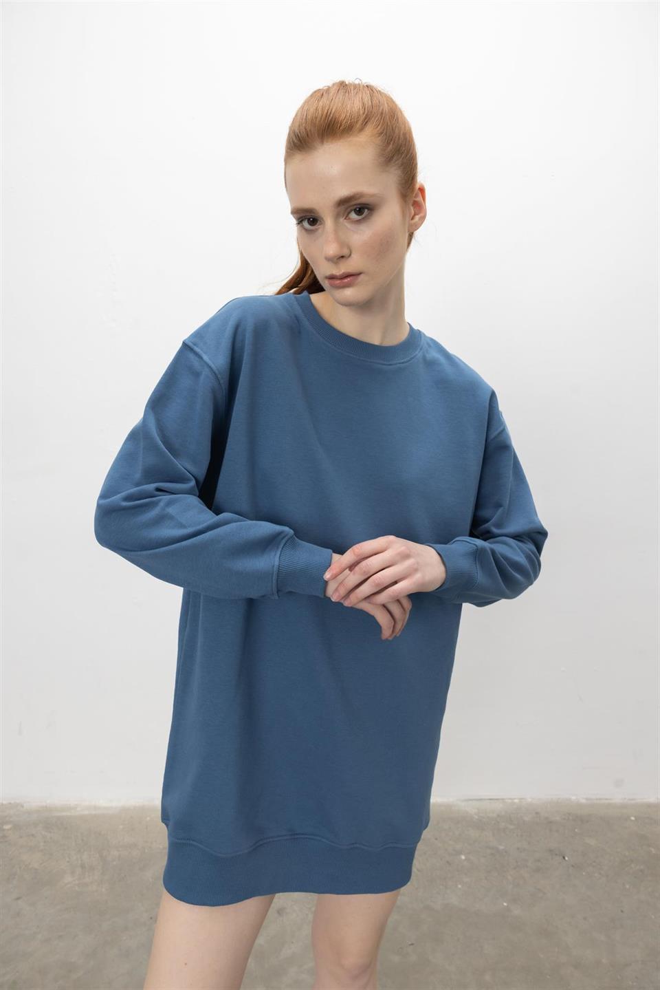Oversize Basic 3 İplik Diagonel Kumaş Şardonsuz Uzun Sweatshirt