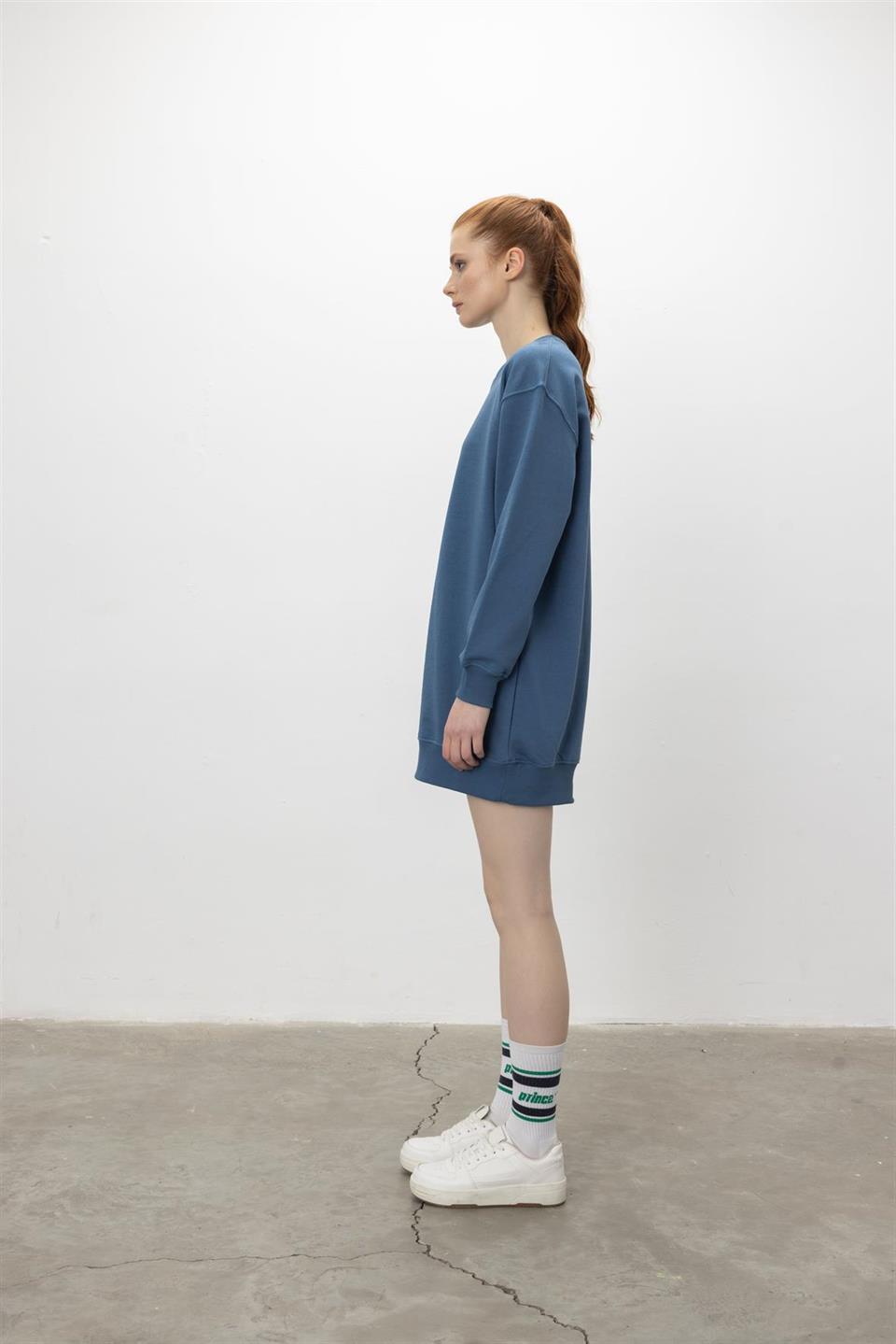 Oversize Basic 3 İplik Diagonel Kumaş Şardonsuz Uzun Sweatshirt