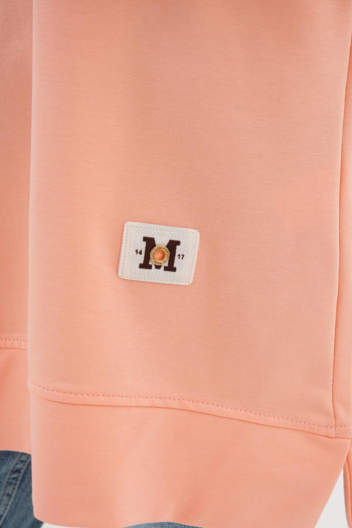 710 - Pudra Düz Basic Bisiklet Yaka Uzun Kol Kadın Sweatshirt Tunik 710 -westbound