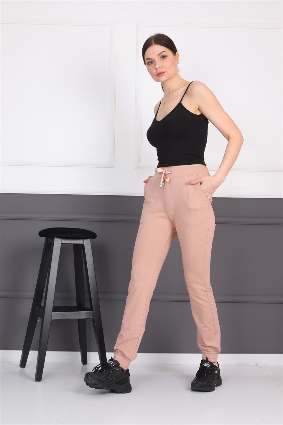 5173909325014 - Pudra Kadın Eşofman Altı Cepli Ribanalı Bağcıklı Jogger Pantolon -westbound