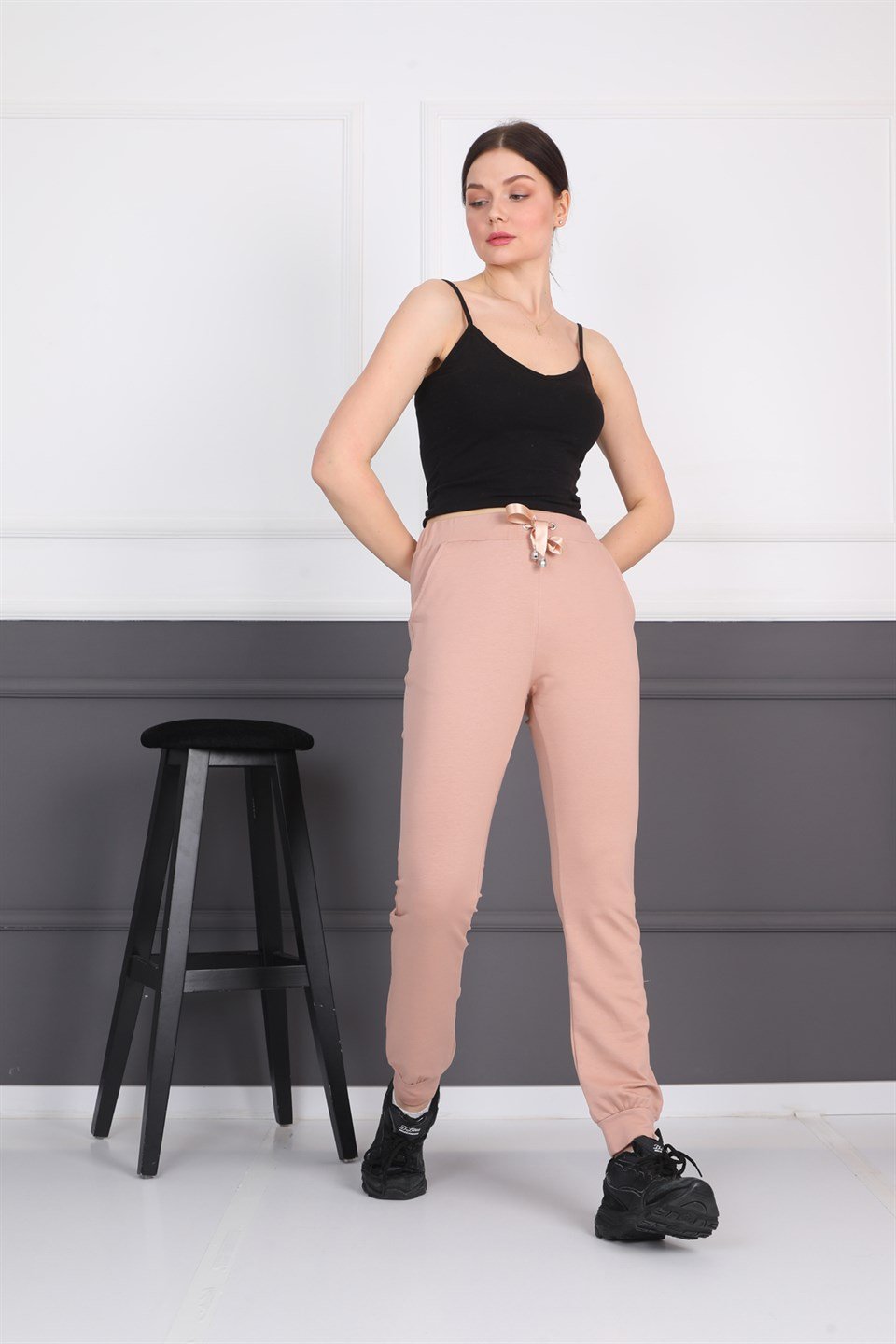 5173909325014 - Pudra Kadın Eşofman Altı Cepli Ribanalı Bağcıklı Jogger Pantolon -westbound
