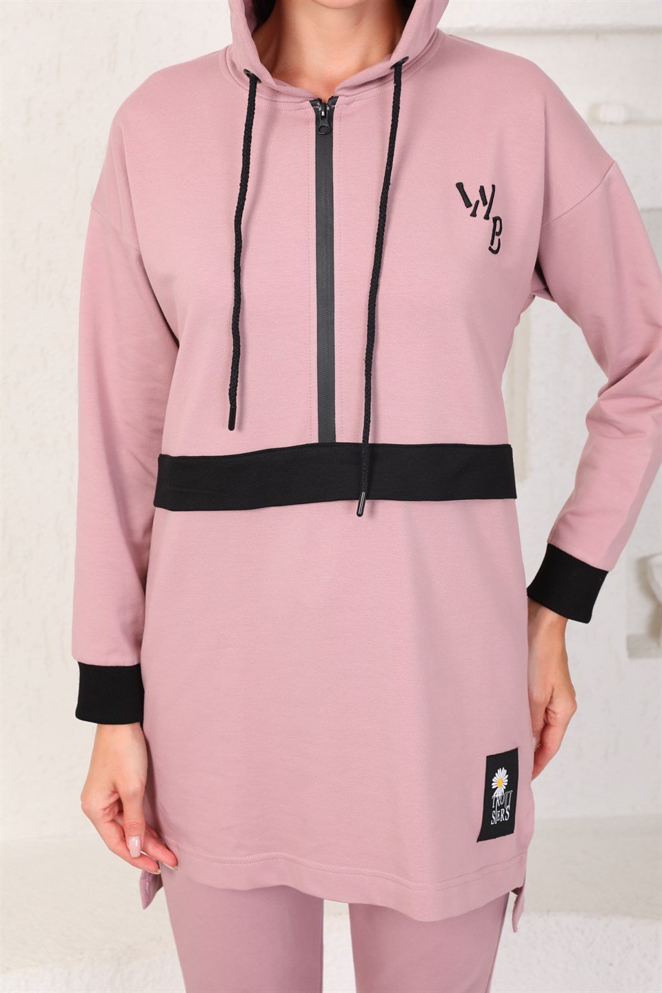 610--3-m - Pudra Renk Kadın Kapüşonlu Sweatshirt - Jogger  Spor Takım Eşofman -westbound