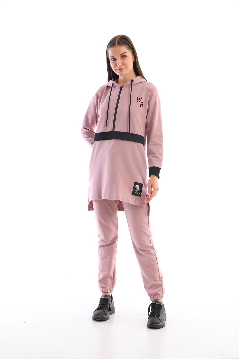 610--3-m - Pudra Renk Kadın Kapüşonlu Sweatshirt - Jogger  Spor Takım Eşofman -westbound