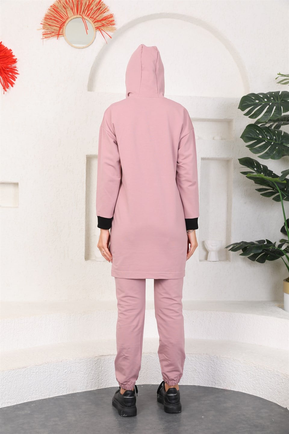 610--3-m - Pudra Renk Kadın Kapüşonlu Sweatshirt - Jogger  Spor Takım Eşofman -westbound