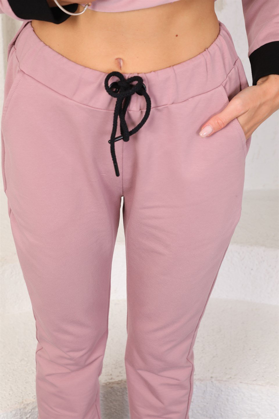 610--3-m - Pudra Renk Kadın Kapüşonlu Sweatshirt - Jogger  Spor Takım Eşofman -westbound