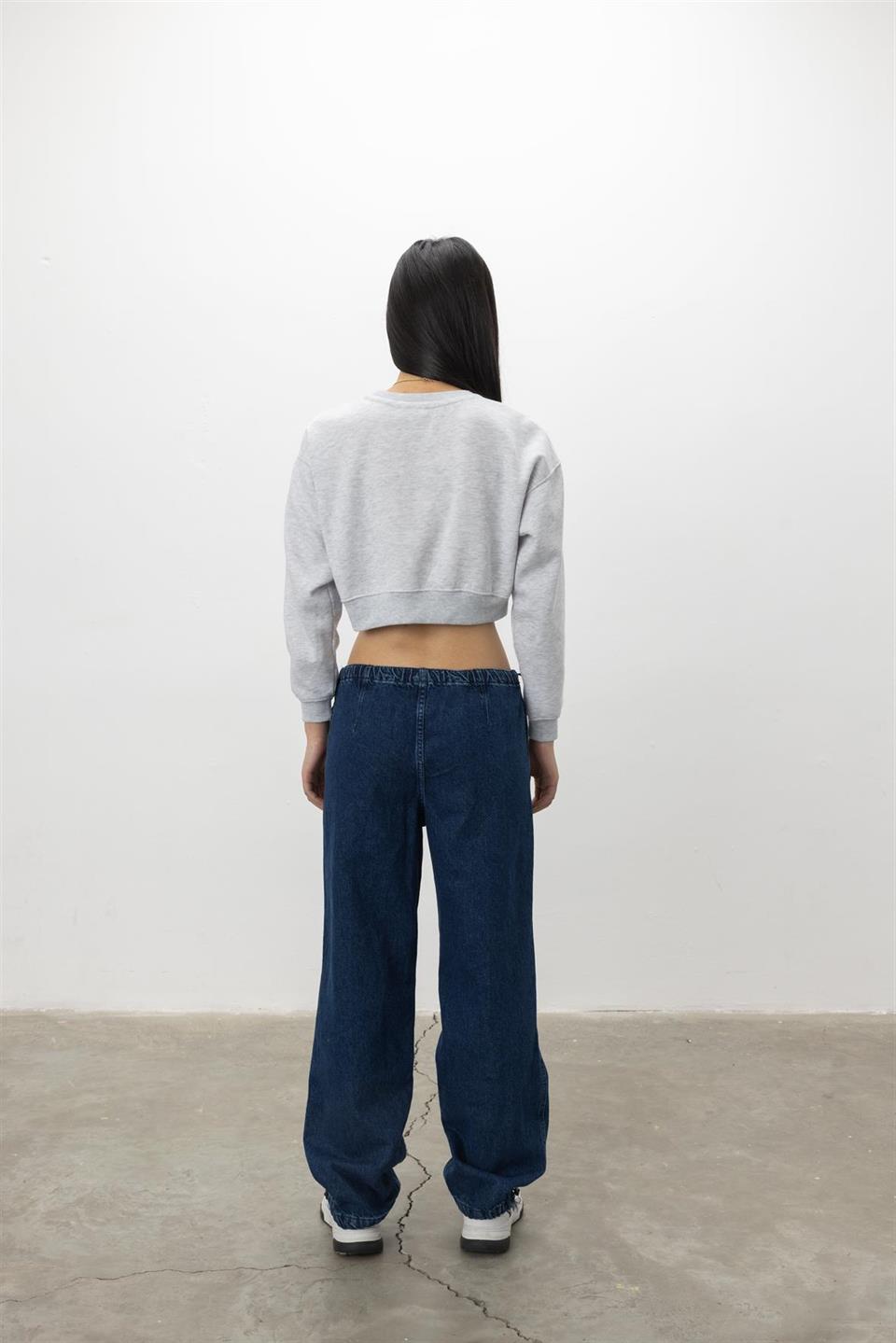 Santa Barbara Baskılı Kar Melanj Şardonlu Crop Sweatshirt