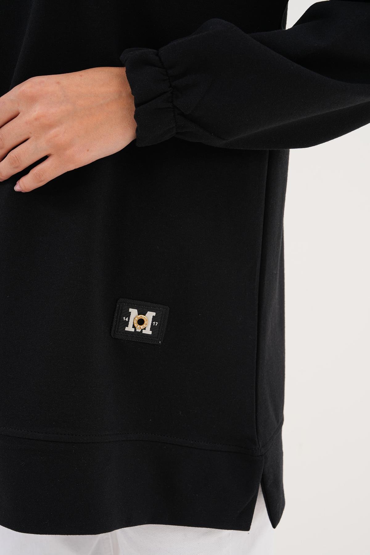 710 - Siyah Düz Basic Bisiklet Yaka Uzun Kol Kadın Sweatshirt Tunik 710 -westbound