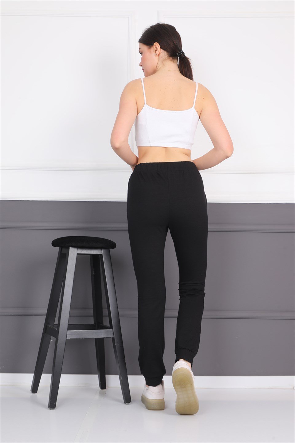 5190843880 - Siyah Kadın Eşofman Altı Cepli Ribanalı Bağcıklı Jogger Pantolon -westbound